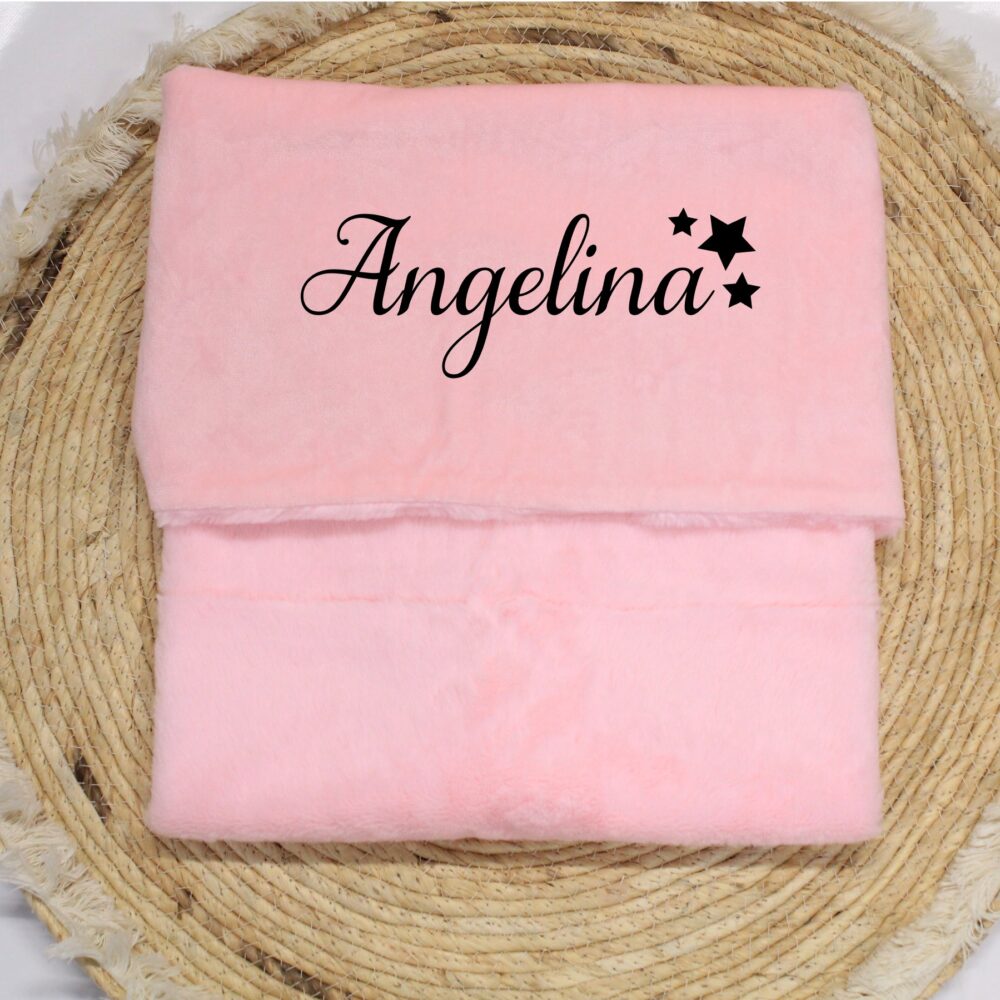 Extra zachte roze meisjes babydeken met naam en sterren,