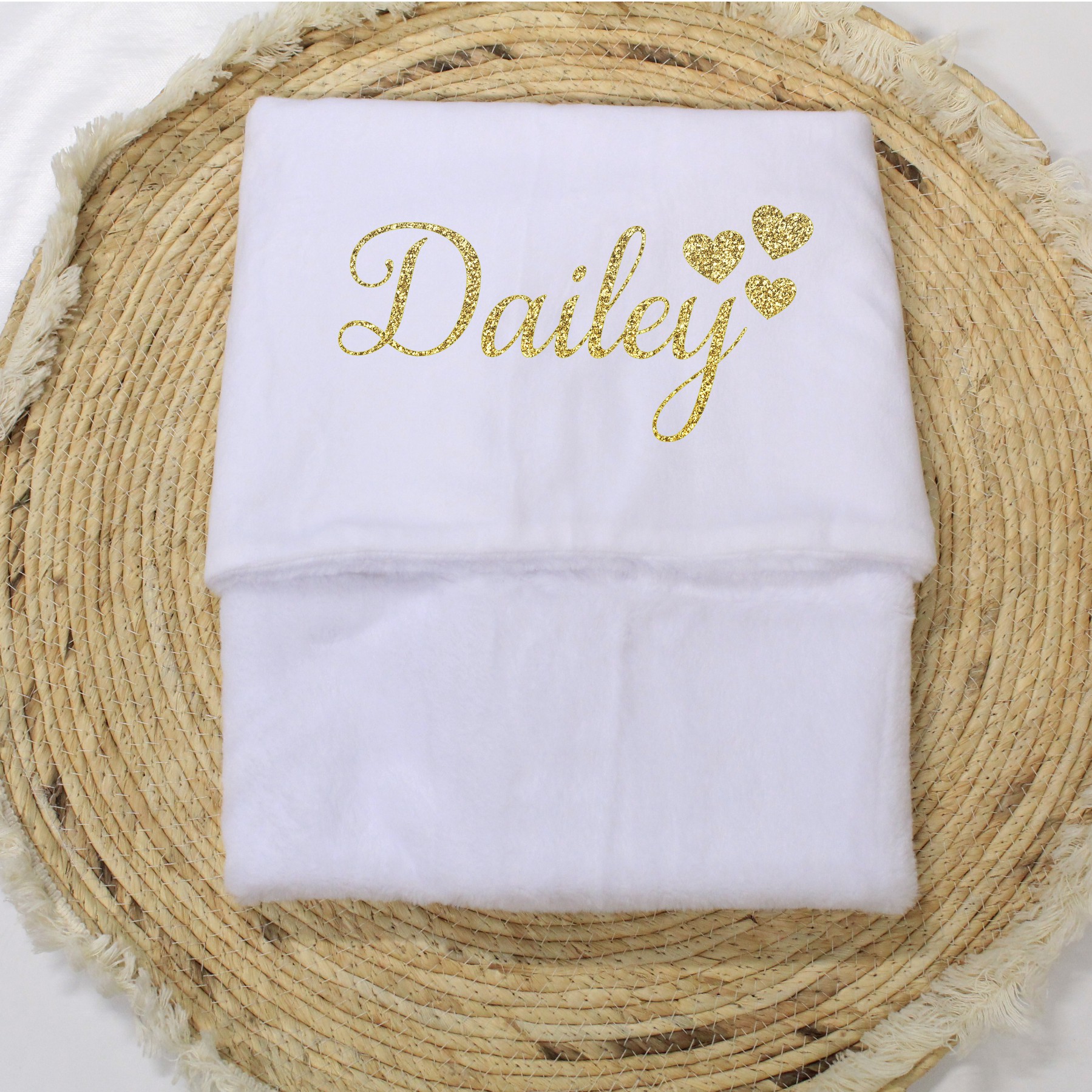 Baby dekentje met naam en 3 hartjes - Afbeelding 4