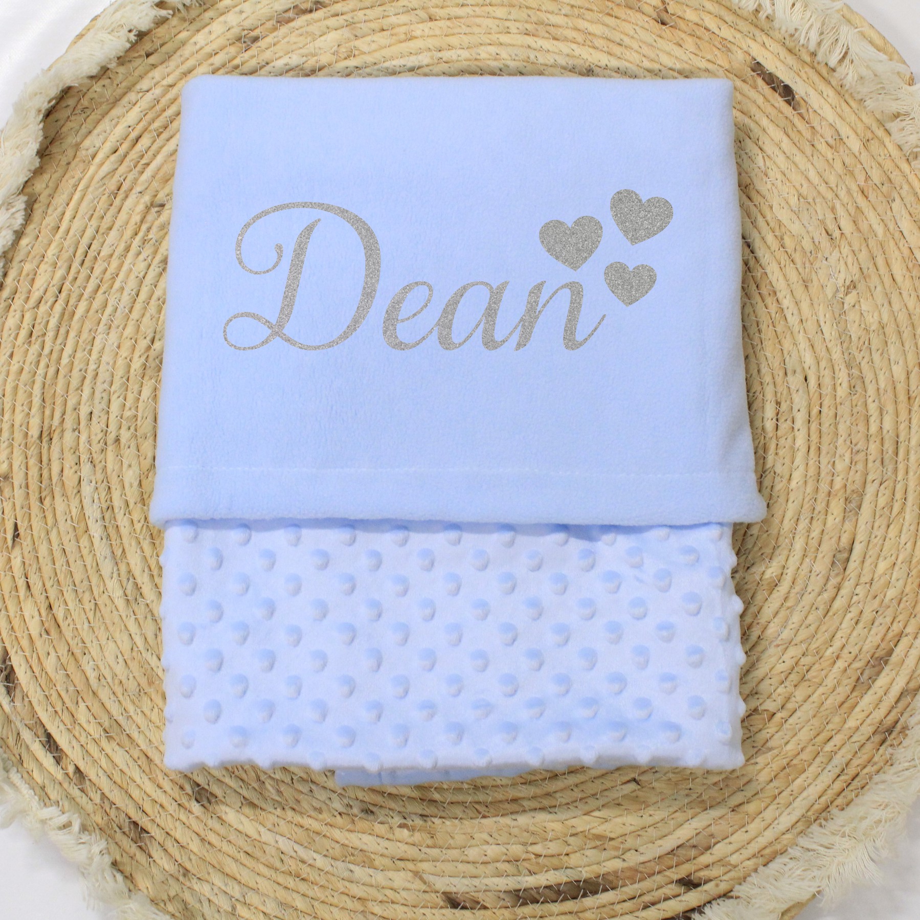 Baby dekentje met naam en 3 hartjes - Afbeelding 3