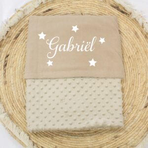 zand kleurige Baby deken met naam en sterren, coffee noppen deken