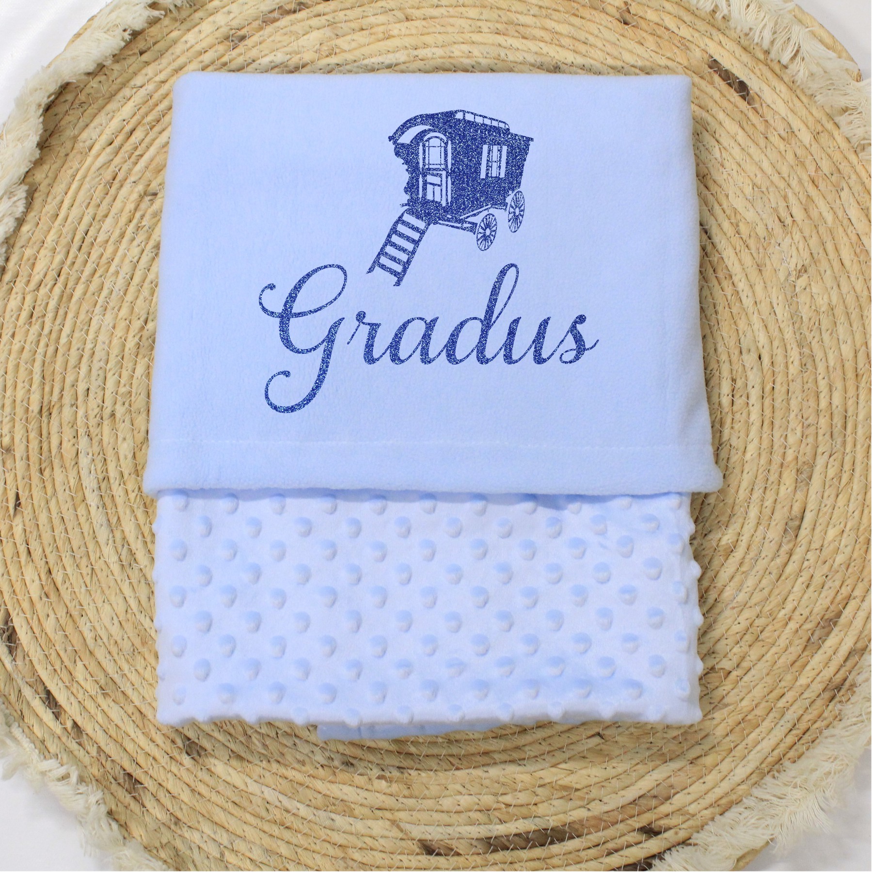 Baby dekentje met naam en woonwagen