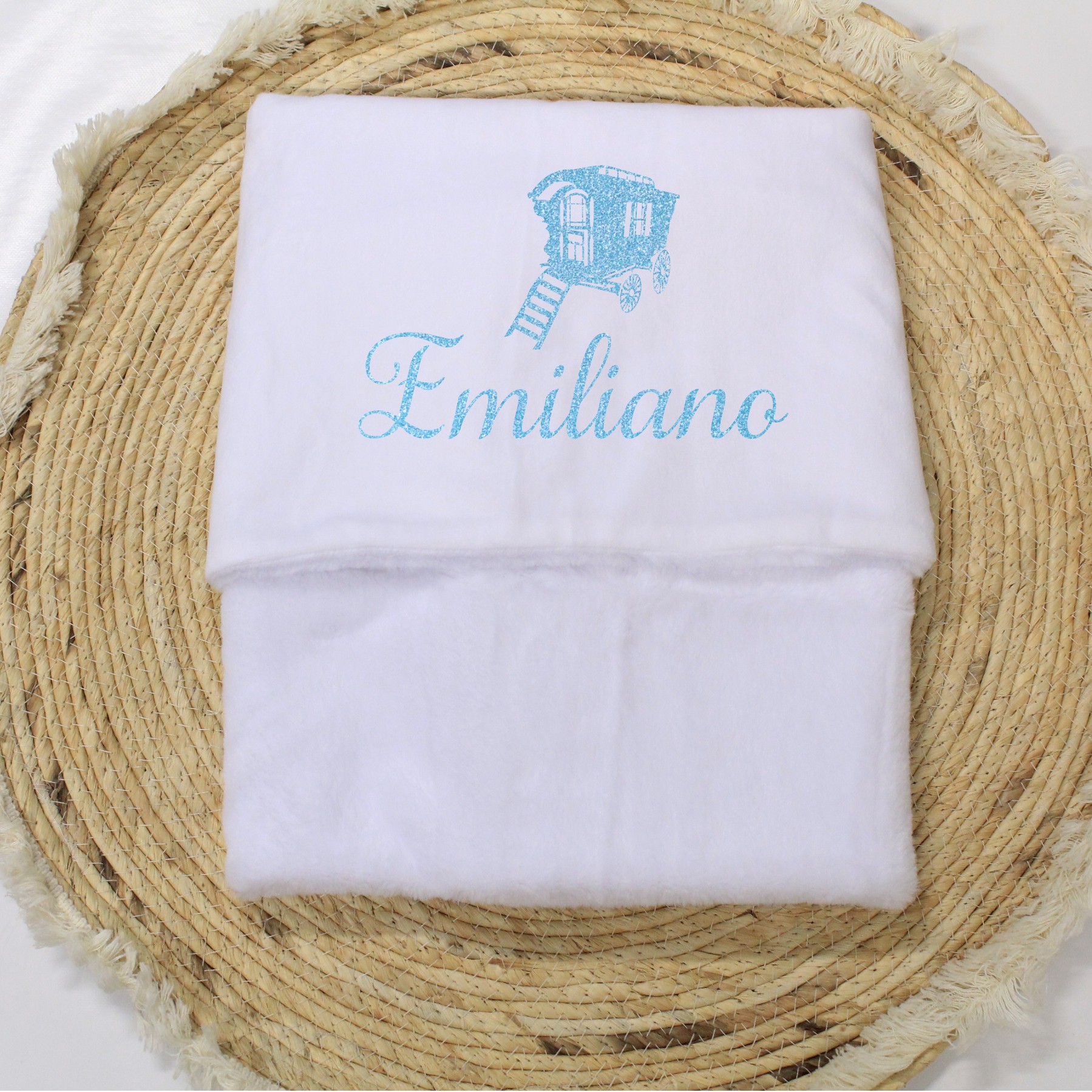 Baby dekentje met naam en woonwagen - Afbeelding 2